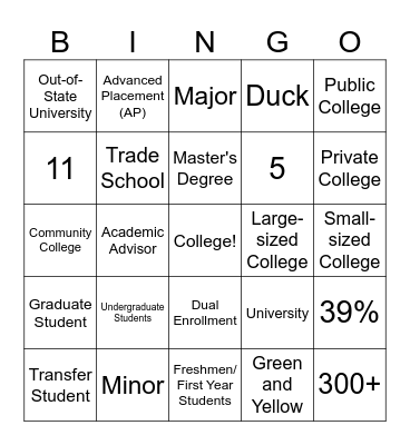 Postsecondary Opportunities Bingo Card