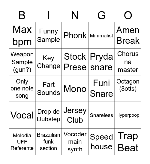 Broducer Bingo Card