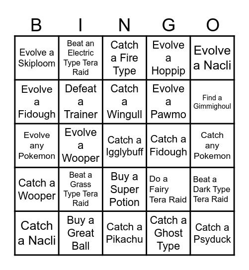 Pokemon Bingo Card