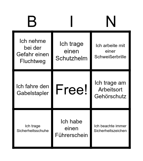 Berufe Bingo Card