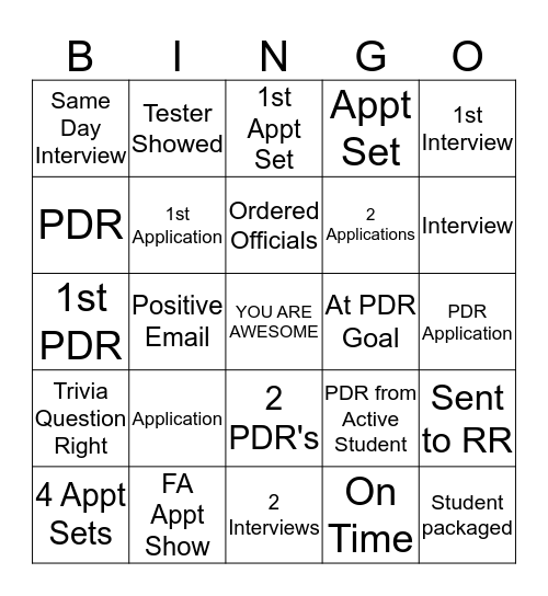 BE GREAT Bingo Card