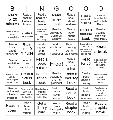 3rd Grade Reading Challenge Bingo Card