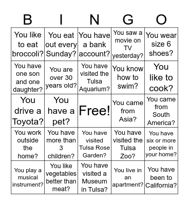 Introduction Bingo Card