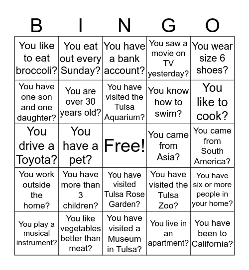 Introduction Bingo Card