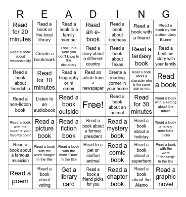3rd Grade Reading Challenge Bingo Card