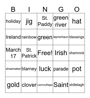 St. Patrick's Day Bingo Card