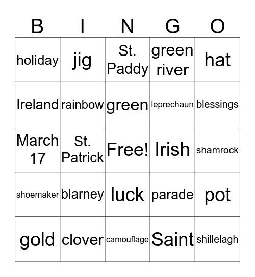 St. Patrick's Day Bingo Card