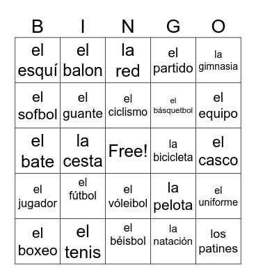 Deportes Bingo Card