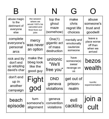We didn't do it! (Yes we did) Bingo Card