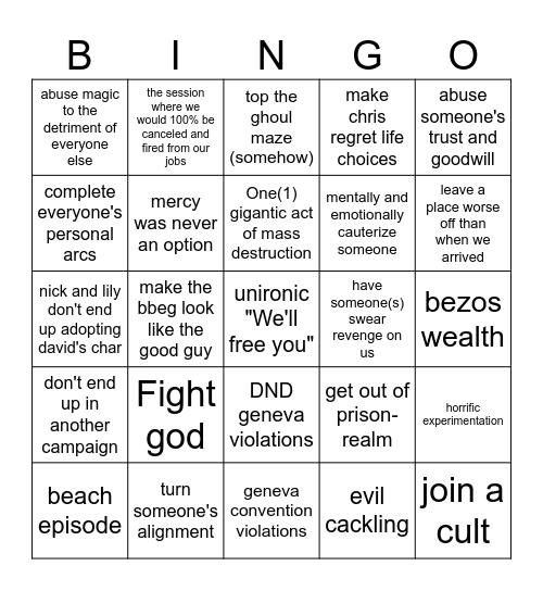 We didn't do it! (Yes we did) Bingo Card