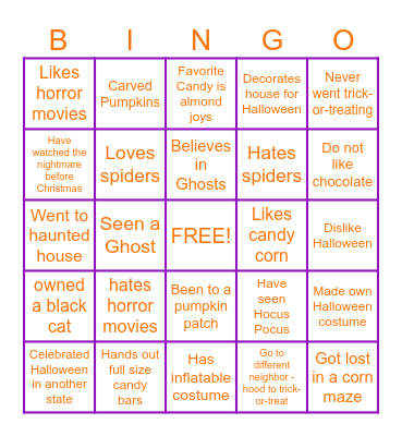 Halloween get to know you BINGO Card