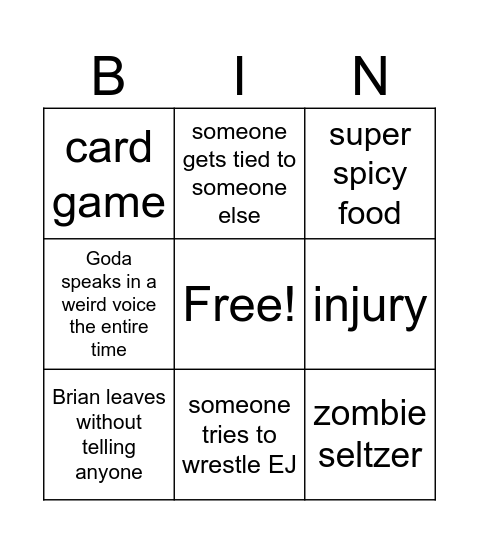 Mercury E Bingo Card