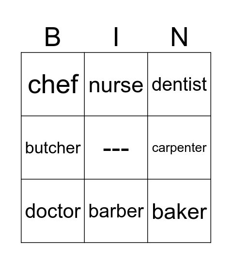 Jobs and professions Bingo Card