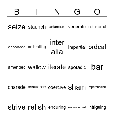 Advanced english vocab Bingo Card