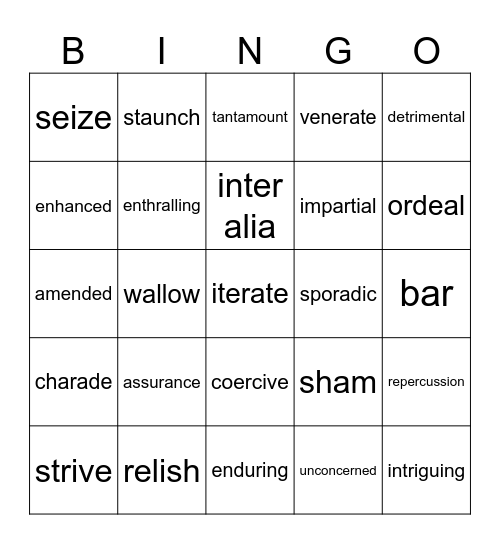 Advanced english vocab Bingo Card