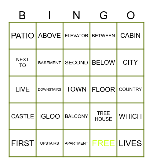 Home Sweet Home Bingo Card