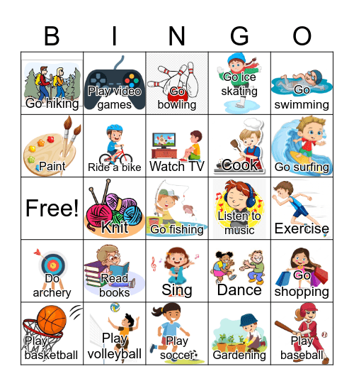 Hobbies Bingo Card