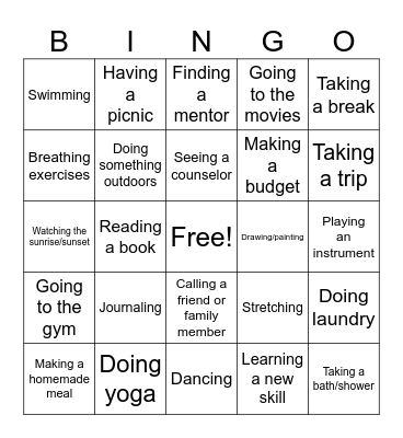 Self-Care Bingo Card