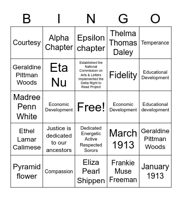 Delta History Bingo Card