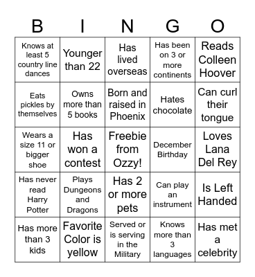 Get to know your Coworkers Bingo Card