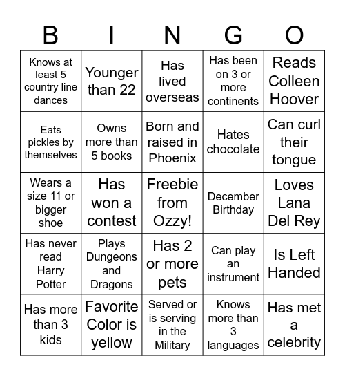Get to know your Coworkers Bingo Card