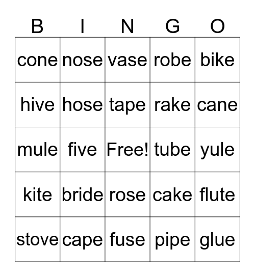 CVCe Bingo Card