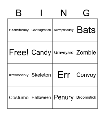 Vocab Bingo With a Touch of Halloween Bingo Card