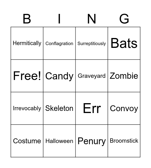 Vocab Bingo With a Touch of Halloween Bingo Card