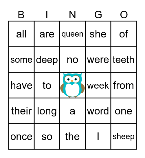 Second Grade Bingo Card