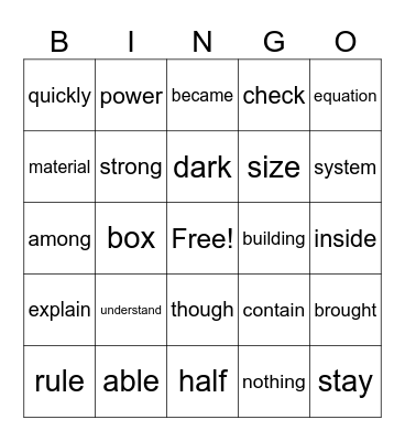 Fry Sight Words Bingo Card