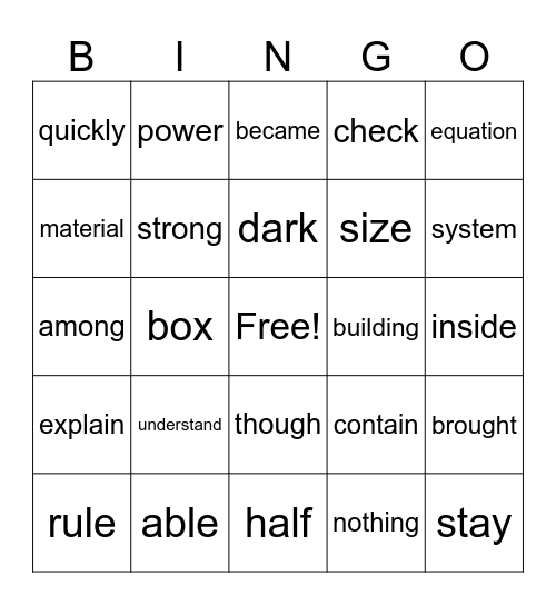Fry Sight Words Bingo Card