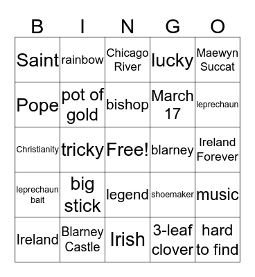 St. Patrick's Day Bingo Card