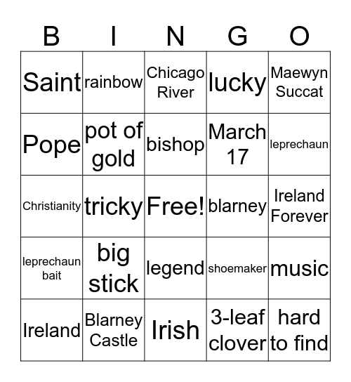 St. Patrick's Day Bingo Card