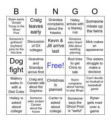 Hansen Family Thanksgiving Bingo 2023 Bingo Card
