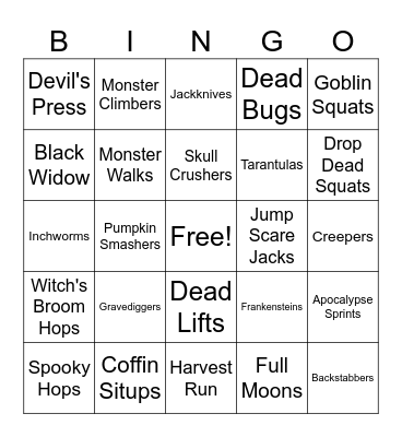 Halloween HIIT! Bingo Card