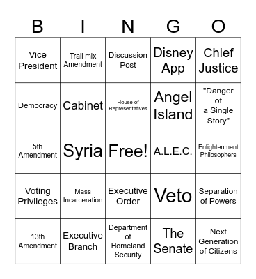 Civics Bingo Card