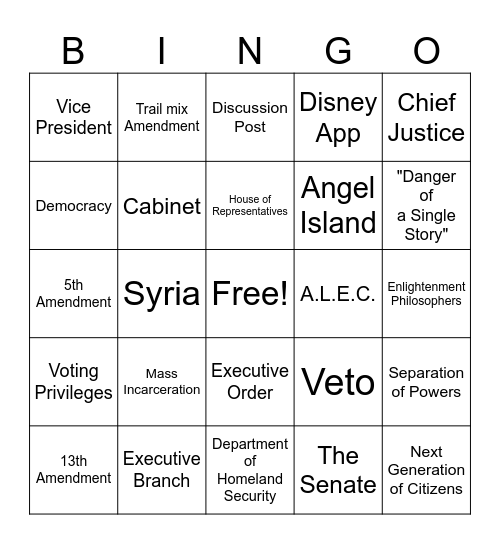 Civics Bingo Card