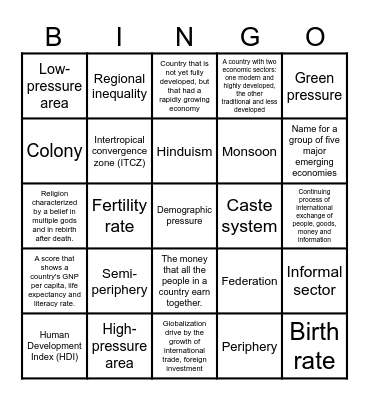 Chapter 5 India Bingo Card