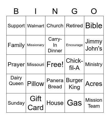 Raines Family Travels Bingo Card