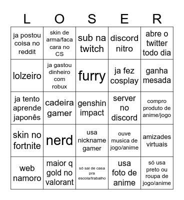 bingo loser Bingo Card