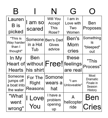 Bachelor Bingo Card
