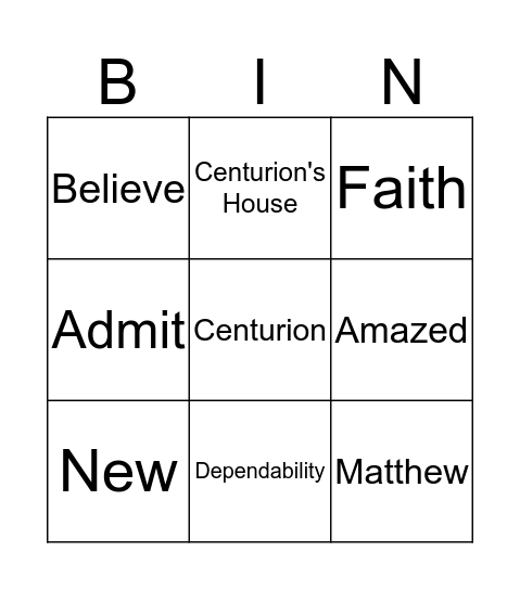 A Soldier Asks Jesus for Help Bingo Card