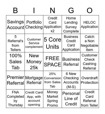 BINGO FOR BANKING SUNNYSLOPE STYLE Bingo Card
