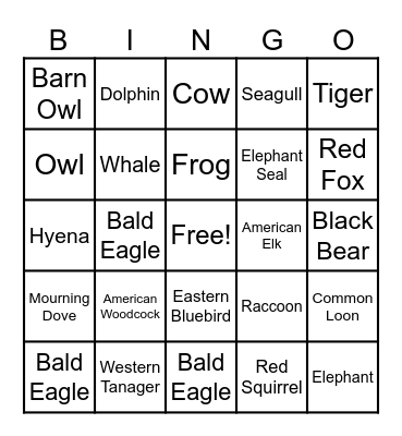 Safari Animals! Bingo Card