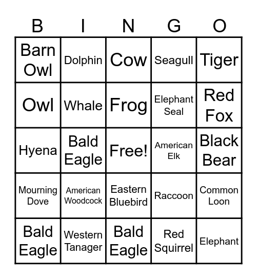 Safari Animals! Bingo Card