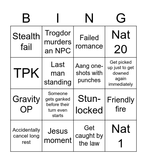 Baldur's Bingo Card