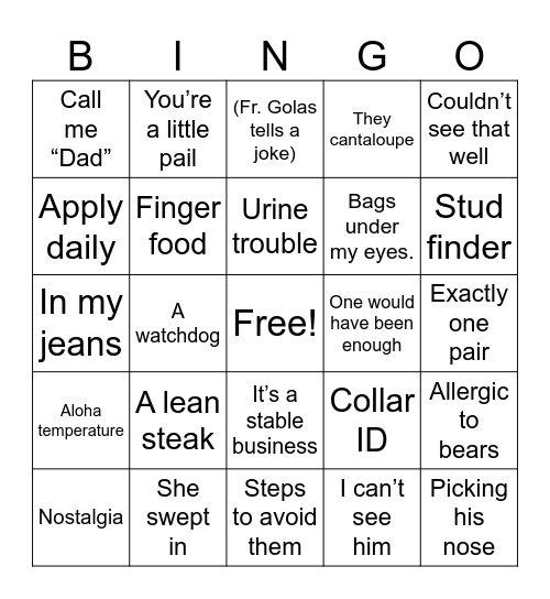 2023 Dad Joke Bingo Card