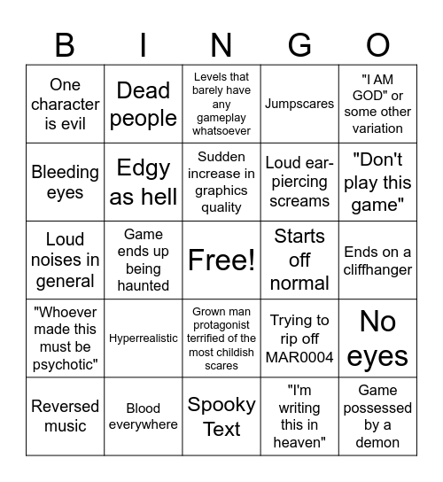 Creepypasta bingo Card