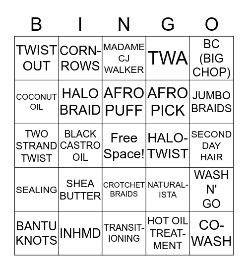 Hair Esteem Internatural Bingo Card