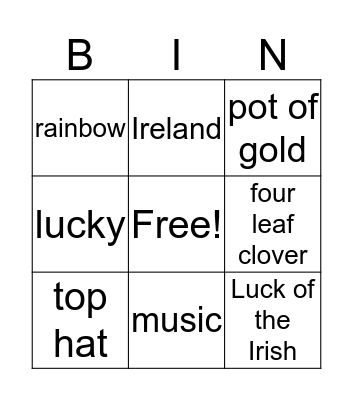 St. Patrick's Day Bingo Card